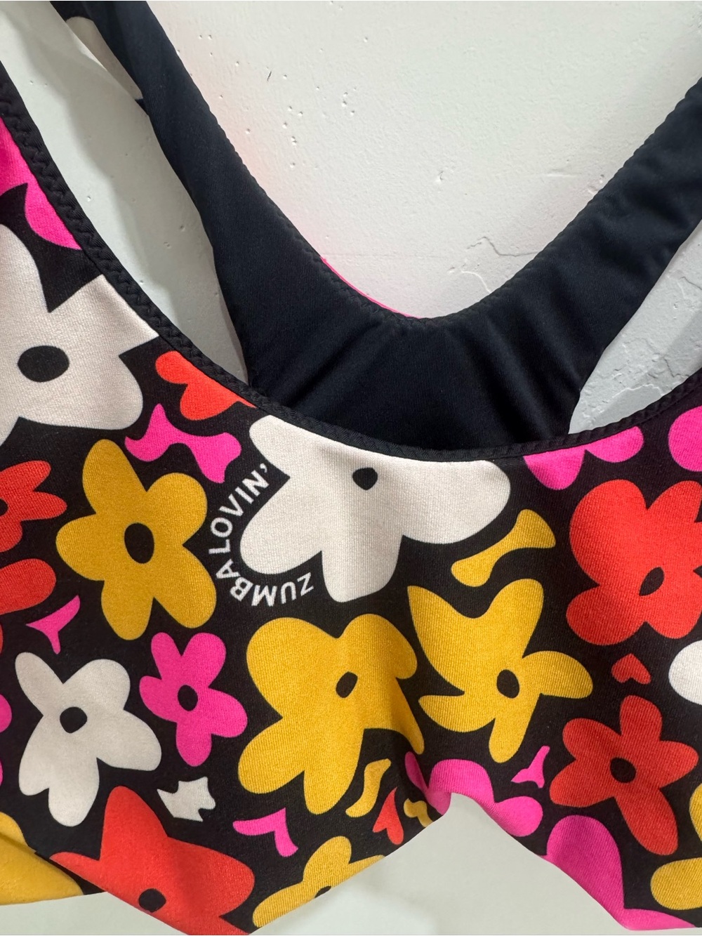 Zumba Fitness Floral Print Sports Bra in Black, Pink, Yellow, Red, White - Picture 2 of 3